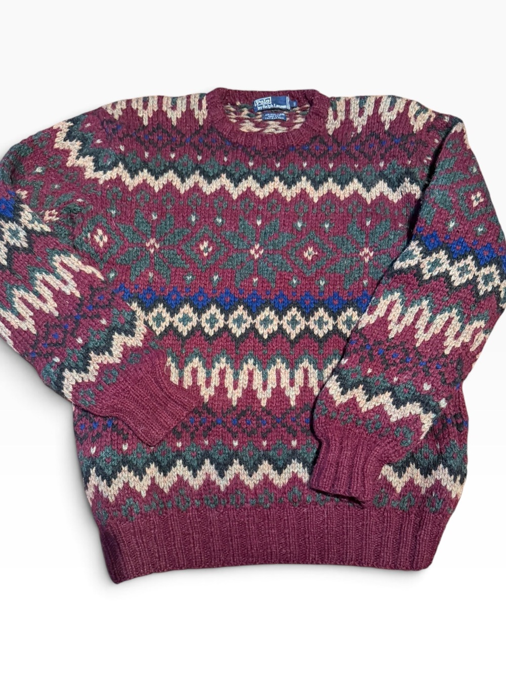 Vintage Polo Ralph Lauren Burgundy Multicolor Fair Isle wool Crewneck Sweater M